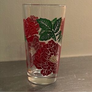 Floral Glass Tumbler with Red and Green Design